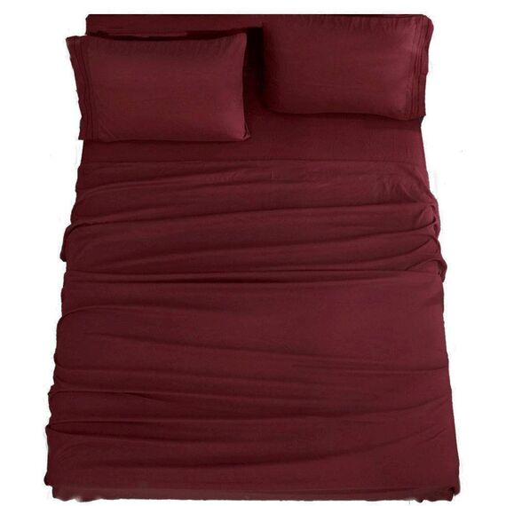 SONORO KATE Bettwäsche-Set, superweiche Mikrofaser, Fadenzahl 1800, ägyptische Bettlaken, 40,6 cm Tiefe Tasche, Falten und hypoallergen, 4-teilig, Burgunderrot, Queen-Size-Bett