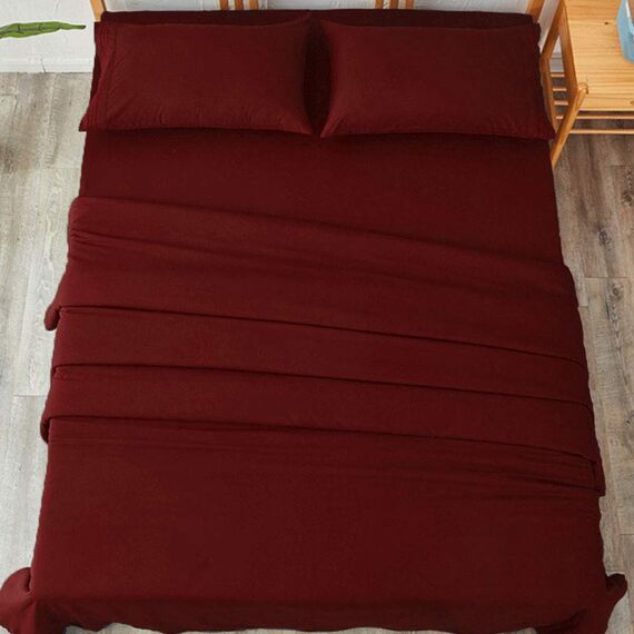 SONORO KATE Bettwäsche-Set, superweiche Mikrofaser, Fadenzahl 1800, ägyptische Bettlaken, 40,6 cm Tiefe Tasche, Falten und hypoallergen, 4-teilig, Burgunderrot, Queen-Size-Bett