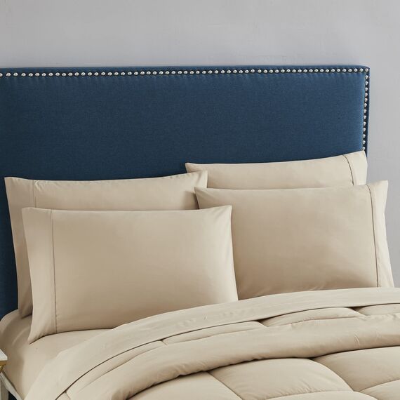 Sweet Home Collection 7-teiliges Bettdecken-Set, einfarbig, für alle Jahreszeiten, weiche Daunen-Alternative Decke und luxuriöse Mikrofaser-Bettlaken, Taupe, Queensize-Bett