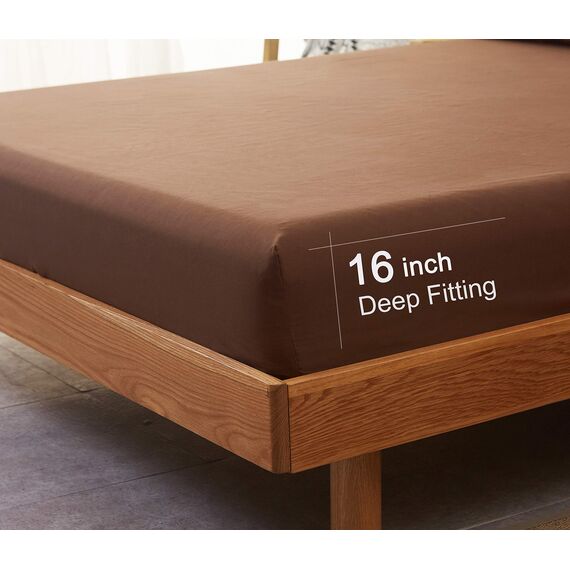 SONORO Kate Bettlaken, superweiche Mikrofaser, Fadenzahl 1800, 40,6 cm, Tiefe Tasche, 4 Stück, Queensize-Braun