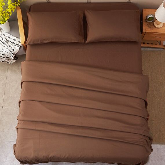 SONORO Kate Bettlaken, superweiche Mikrofaser, Fadenzahl 1800, 40,6 cm, Tiefe Tasche, 4 Stück, Queensize-Braun