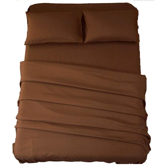 SONORO Kate Bettwäsche-Set, superweiche Mikrofaser, Fadenzahl 1800, luxuriöses ägyptisches Bettlaken, 40,6 cm tief, knitterfrei und hypoallergen, 4-teilig (King-Braun)