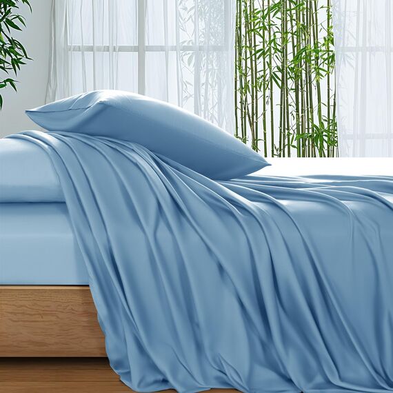 SONORO KATE Bettlaken aus 100 % Viskose aus Bambus, volle Größe, ultra-atmungsaktiv und kühlend, für heiße Schläfer, luxuriöse seidige Hotel-Bettwäsche, 40,6 cm tiefe Taschen, 4-teilig (Blaugrün, Voll