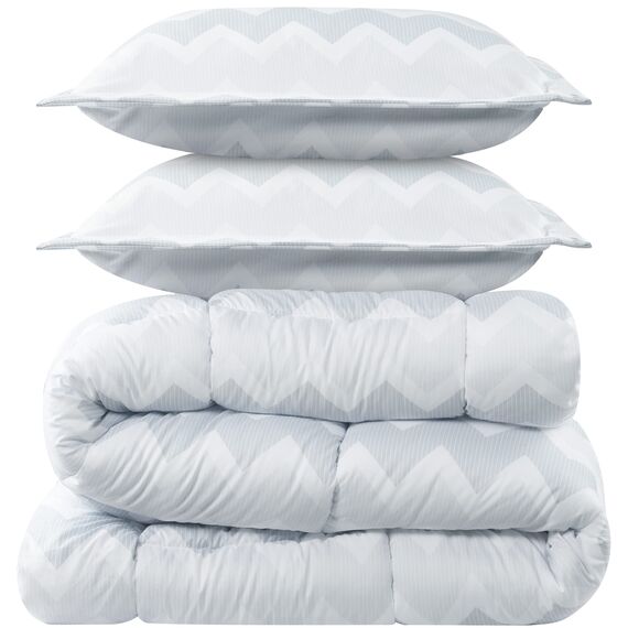 Utopia Bedding - Bettdecken-Set mit 2 Kissenbezügen, 3-teiliges Bettwäsche-Set, Daunen-Alternative, weich und bequem, maschinenwaschbar, Chevron-Grau, Queen-Size-Bett