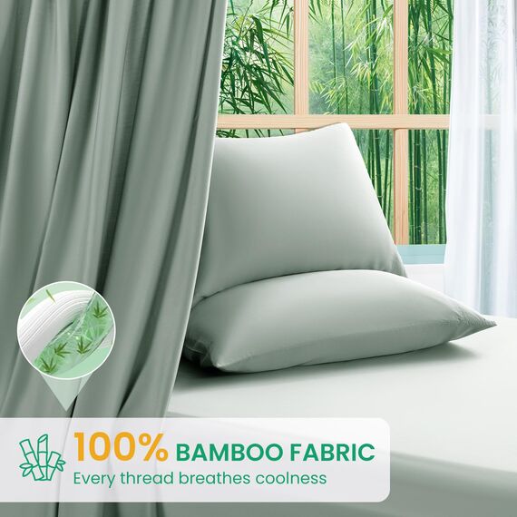 SONORO KATE Bettlaken aus 100 % Viskose aus Bambus, Cal King Size, ultra-atmungsaktiv und kühlend für heiße Schläfer, seidige Hotel-Bettwäsche, 40,6 cm tiefe Taschen, 4-teilig (Seeglas, Kalb-King-Size