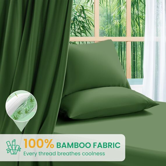 SONORO KATE Bettlaken aus 100 % Viskose aus Bambus, Cal King Size, ultra-atmungsaktiv und kühlend für heiße Schläfer, luxuriöse seidige Hotel-Bettwäsche, 40,6 cm tiefe Taschen, 4-teilig (Olivgrün