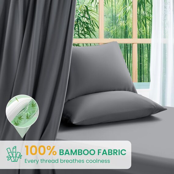 SONORO KATE Bettlaken aus 100 % Viskose aus Bambus, Cal King Size, ultra-atmungsaktiv und kühlend für heiße Schläfer, luxuriöse seidige Hotel-Bettwäsche, 40,6 cm tiefe Taschen, 4-teilig (Dunkelgrau