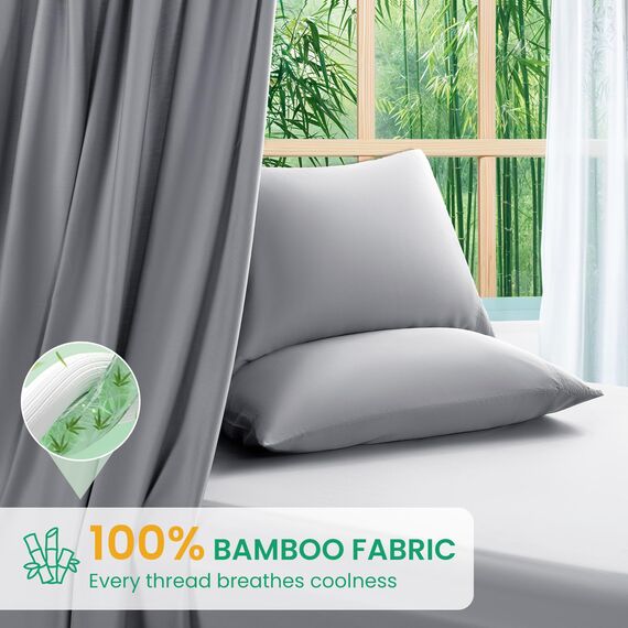 SONORO KATE Bettlaken aus 100 % Viskose aus Bambus, volle Größe, ultra-atmungsaktiv und kühlend, für heiße Schläfer, luxuriöse seidige Hotel-Bettwäsche, 40,6 cm tiefe Taschen, 4-teilig (Grau, Voll)