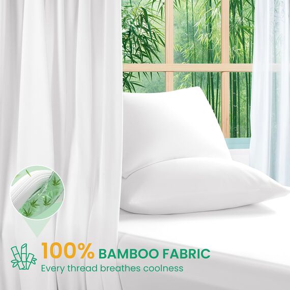 SONORO KATE Bettlaken aus 100 % Viskose aus Bambus, volle Größe, ultra-atmungsaktiv und kühlend, für heiße Schläfer, luxuriöse seidige Hotel-Bettwäsche, 40,6 cm tiefe Tasche, 4 Stück (Weiß, voll)
