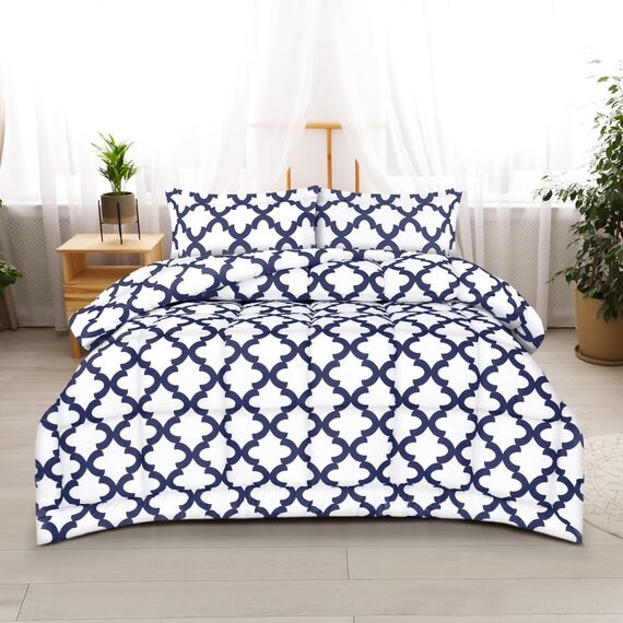 Utopia Bedding Bettwäsche-Set für King-Size-Betten (Weiß/Marineblau) mit 2 Kissenbezügen – Bettwäsche-Sets – Daunenalternative Steppdecke – weich und bequem – maschinenwaschbar