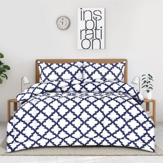 Utopia Bedding Bettwäsche-Set für King-Size-Betten (Weiß/Marineblau) mit 2 Kissenbezügen – Bettwäsche-Sets – Daunenalternative Steppdecke – weich und bequem – maschinenwaschbar