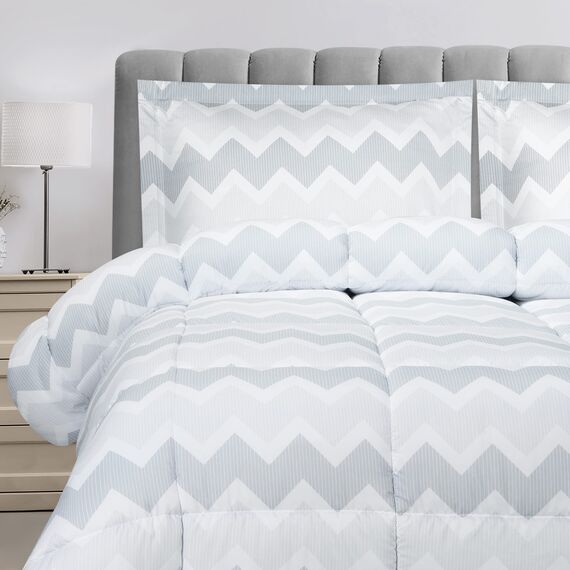 Utopia Bedding - Bettdecken-Set mit 2 Kissenbezügen, 3-teiliges Bettwäsche-Set, Daunen-Alternative, weich und bequem, maschinenwaschbar, Chevron-Grau, Queen-Size-Bett