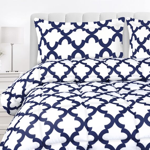 Utopia Bedding Bettwäsche-Set für King-Size-Betten (Weiß/Marineblau) mit 2 Kissenbezügen – Bettwäsche-Sets – Daunenalternative Steppdecke – weich und bequem – maschinenwaschbar