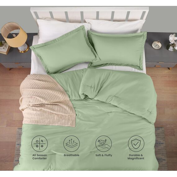 Utopia Bedding Queen-Bettwäsche-Set, Salbeigrün, Queen-Size-Größe, 3-teiliges Bettwäsche-Set, Daunen-Alternative, weiches Bettwäsche-Set, 1 Bettdecke (223,5 x 223,5 cm), 2 Kissenbezüge (50,8 x 66 cm)