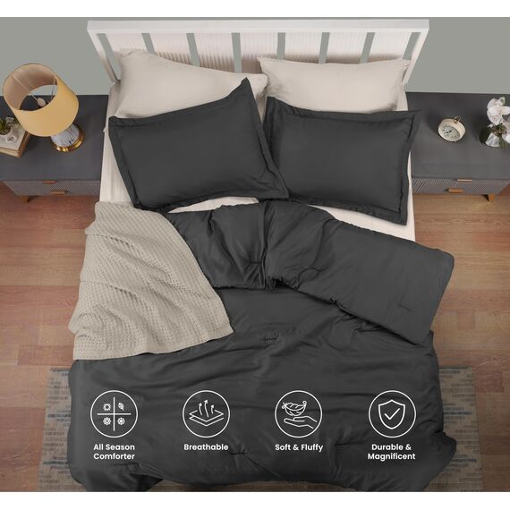 Utopia Bedding Queen-Size-Bettdecken-Set mit 2 Kissenbezügen, Bettwäsche-Set, Daunen-Alternative, graue Steppdecke, weich und bequem, maschinenwaschbar