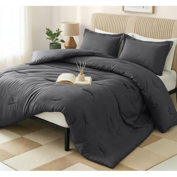 Utopia Bedding Queen-Size-Bettdecken-Set mit 2 Kissenbezügen, Bettwäsche-Set, Daunen-Alternative, graue Steppdecke, weich und bequem, maschinenwaschbar