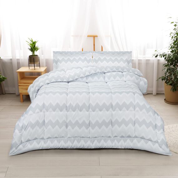 Utopia Bedding - Bettdecken-Set mit 2 Kissenbezügen, 3-teiliges Bettwäsche-Set, Daunen-Alternative, weich und bequem, maschinenwaschbar, Chevron-Grau, Queen-Size-Bett