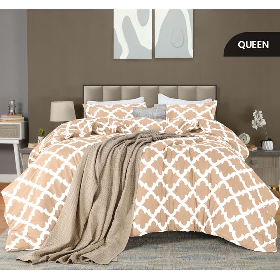 Utopia Bedding Queen-Bettwäsche-Set, beige, bedruckte Bettdecken, Queen-Size-Größe, 3-teilig, leicht, für alle Jahreszeiten, Daunen-Alternative, Bettwäsche-Set mit 1 Bettdecke (223,5 x 223,5 cm) und 2