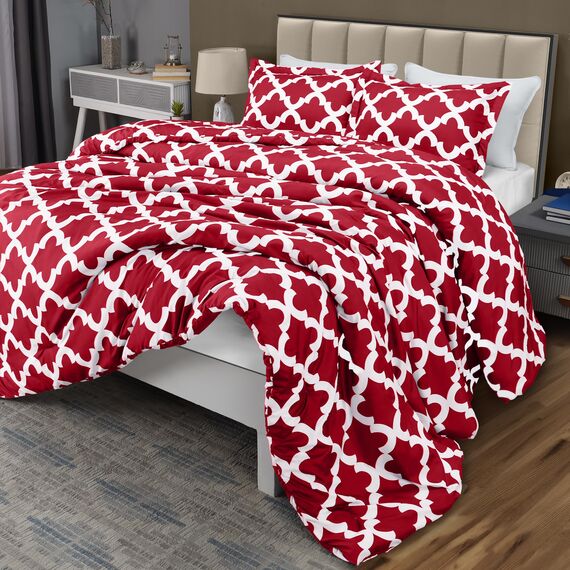 Utopia Bedding Queen-Bettwäsche-Set, 3-teilig, Rot, bedruckte Bettdecken-Sets für Queen-Size-Betten, Daunen-Alternative, weiches Bettwäsche-Set, 1 Bettdecke (223,5 x 223,5 cm), 2 Kissenbezüge (50,8 x