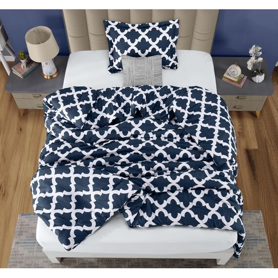 Utopia Bedding Bedrucktes Steppdecken-Set mit Gänsedaunen, mit 1 Kissenbezügen, Navy (160 x 220 cm)