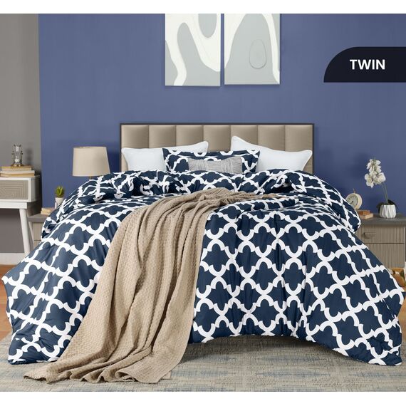 Utopia Bedding Bedrucktes Steppdecken-Set mit Gänsedaunen, mit 1 Kissenbezügen, Navy (160 x 220 cm)