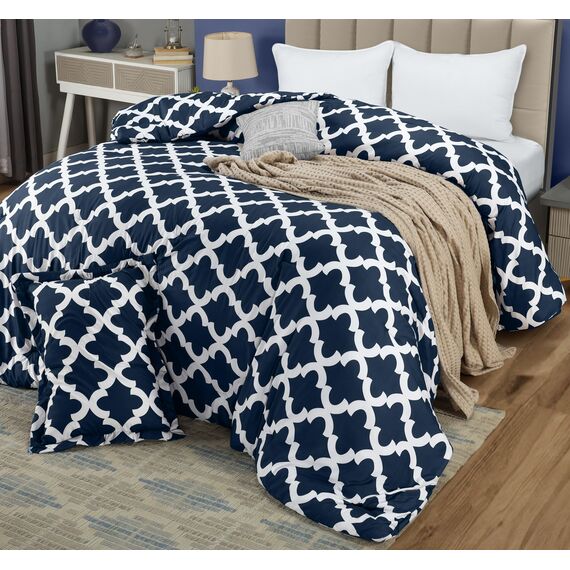 Utopia Bedding Bedrucktes Steppdecken-Set mit Gänsedaunen, mit 1 Kissenbezügen, Navy (160 x 220 cm)