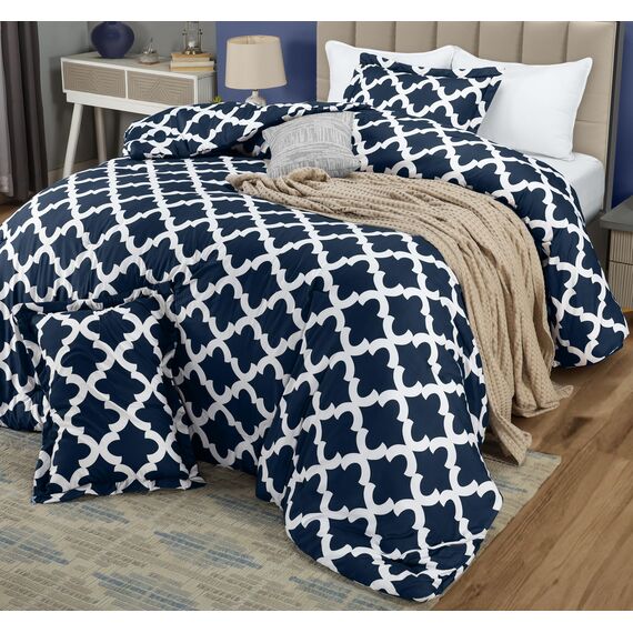 Utopia Bedding Queen-Bettwäsche-Set, Marineblau, Bedruckt, Queen-Size-Größe, 3-teilig, leicht, für alle Jahreszeiten, Daunen-Alternative, Bettwäsche-Set mit 1 Bettdecke (223,5 x 223,5 cm) und 2
