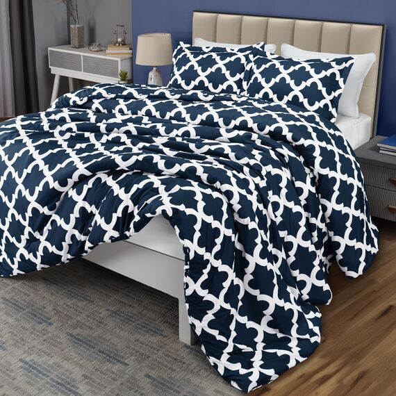 Utopia Bedding Queen-Bettwäsche-Set, Marineblau, Bedruckt, Queen-Size-Größe, 3-teilig, leicht, für alle Jahreszeiten, Daunen-Alternative, Bettwäsche-Set mit 1 Bettdecke (223,5 x 223,5 cm) und 2