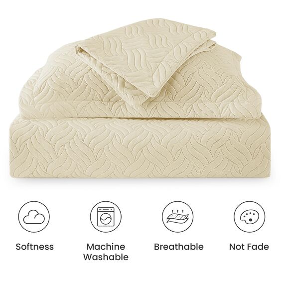 Love's cabin Quilts for Queen Bed Camel Bedspreads Bedding Set - Summer Lightweight Bedspread Comforter - Wave Pattern Bedding Coverlet for All Season - 3-teilig (1 Steppdecke, 2 Kissenbezüge)