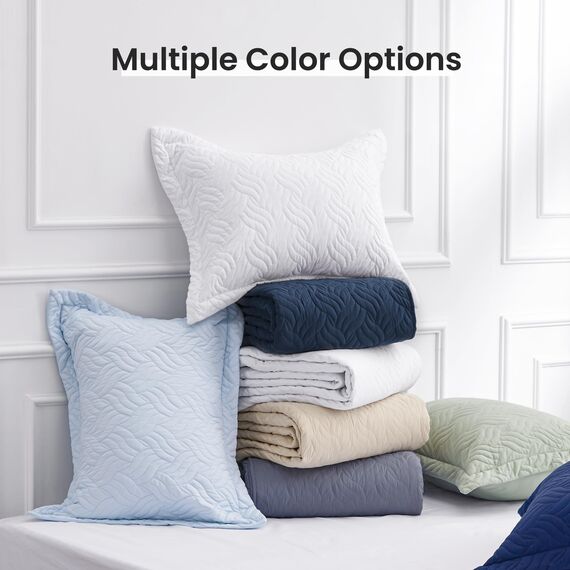 Love's cabin Steppdecken für Queensize-Bett, marineblaue Tagesdecken – weiche Sommer-Tagesdecke, Steppdecke – moderner Stil, Wellenmuster für alle Jahreszeiten, 3-teilig (1 Steppdecke, 2 Kissenbezüge)