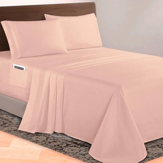 Elegant Comfort Luxuriöses 4-teiliges Bettlaken-Set, 1500 Premium-Mikrofaser, Hotelqualität, 46–61 cm tief, extra Tiefe Spannbettlaken, ultraweiche, 4-teilige Tiefe Laken, California King, Blassrosa