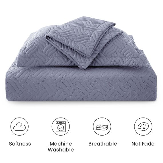Love's cabin Bettwäsche-Set für Doppelbett, bläulich-graue Tagesdecken – weiche Sommerdecke, leichte Tagesdecke – Wellenmuster Bettwäsche für alle Jahreszeiten – 2-teilig (1 Steppdecke, 1 Kissenbezug)