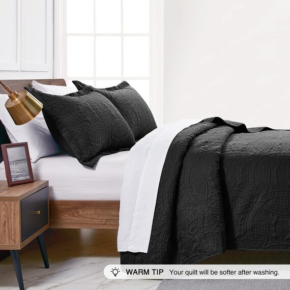 Love's cabin King Black Quilt Sets mit Münz-Muster, Steppdecke, Bettbezug, weich, leicht, Tagesdecke, Bett-Dekor, Bettbezug-Sets für alle Jahreszeiten (269,2 x 243,8 cm)