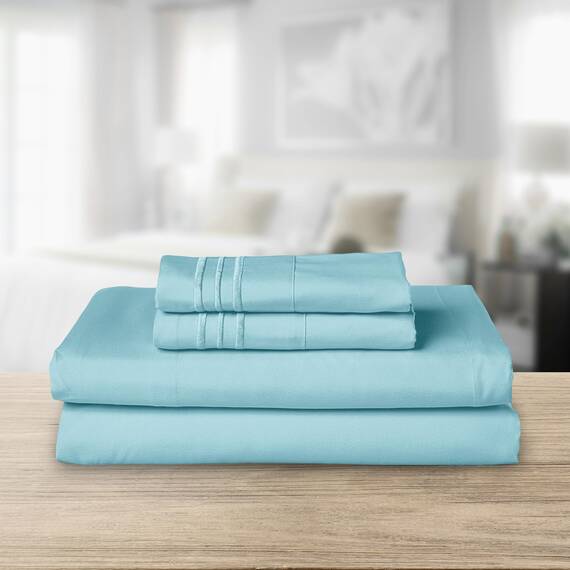 Elegant Comfort Luxuriöses 1500 Premium-Bettwäsche-Set aus Mikrofaser in Hotelqualität, dreireihig, Bestickt, weichste 4-teilges Bettlaken-Set, Knitter- und lichtbeständig, Full, Aquablau