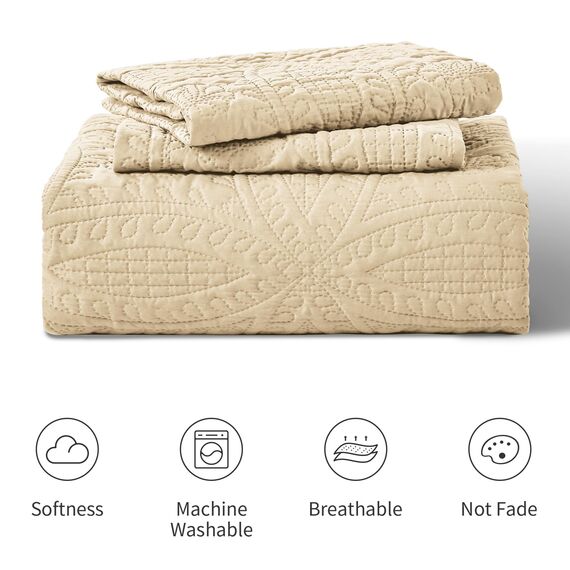 Love's cabin Steppdecken für Queensize-Bett, Kamel-Tagesdecken – weiche Herbst-Steppdecke, leichte Mikrofaser-Tagesdecke, moderner Stil, Münzmuster, Tagesdecke, für alle Jahreszeiten, 3-teilig (1