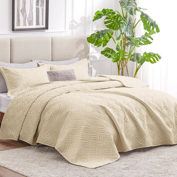 Love's cabin Bettwäsche-Set für Doppelbett, Kamel-Tagesdecken – weiche Sommer-Tagesdecke, leichte Tagesdecke – Wellenmuster Bettwäsche für alle Jahreszeiten – 2-teilig (1 Steppdecke, 1 Kissenbezug)
