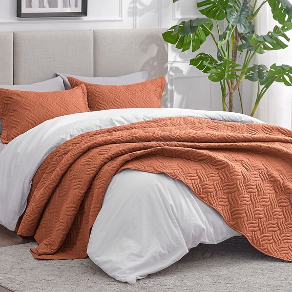 Love's cabin Bettwäsche-Set für King-Size-Bett, Umber-Tagesdecken – leichte Sommer-Tagesdecke, Steppdecke – Wellenmuster Bettwäsche für alle Jahreszeiten – 3-teilig (1 Steppdecke, 2 Kissenbezüge)