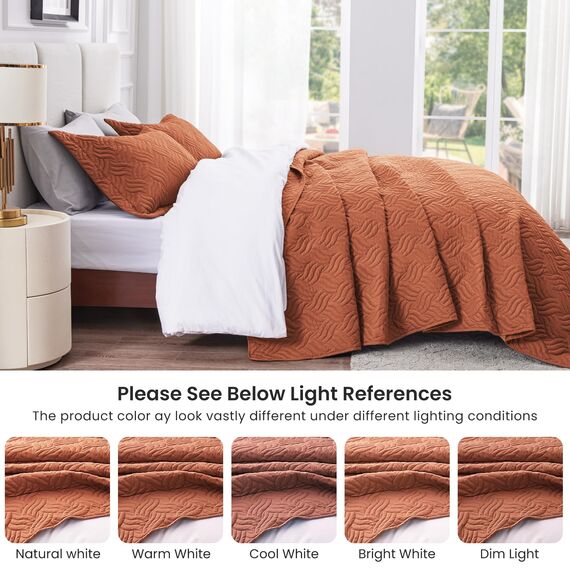 Love's cabin Bettwäsche-Set für King-Size-Bett, Umber-Tagesdecken – leichte Sommer-Tagesdecke, Steppdecke – Wellenmuster Bettwäsche für alle Jahreszeiten – 3-teilig (1 Steppdecke, 2 Kissenbezüge)