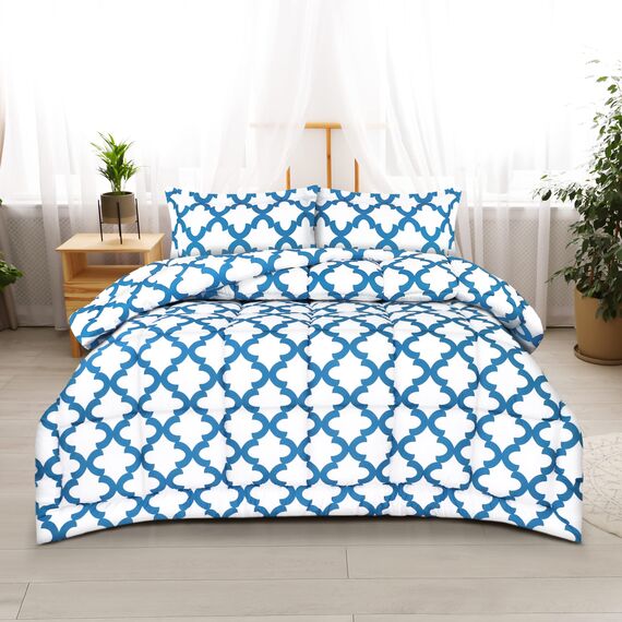 Utopia Bedding Bedrucktes Bettwäsche-Set (King/Cal King, Weiß Blau) mit 2 Kissenbezügen – luxuriöse gebürstete Mikrofaser – Daunenalternative Bettdecke – weich und bequem – maschinenwaschbar