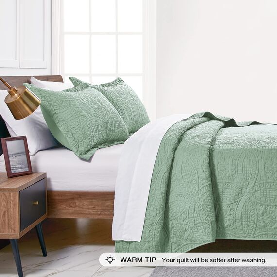 Love's cabin Bettwäsche-Set für King-Size-Betten, weiche Sommerdecke, leichte Mikrofaser-Tagesdecke, moderner Stil, Münzmuster, Decke für alle Jahreszeiten, 3-teilig (1 Steppdecke, 2 Kissenbezüge)