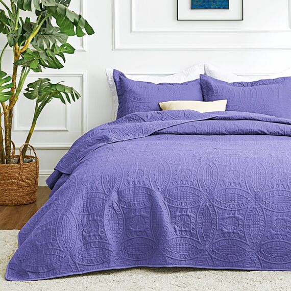 Love's cabin Quilts for Queen Bed Deep Purple Bedspreads Bedding Set - Summer Lightweight Bedspread Comforter - Coin Pattern Bedding Coverlet for All Season - 3-teilig (1 Steppdecke, 2 Kissenbezüge)