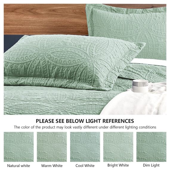 Love's cabin Quilts for Queen Bed Sage Bedspreads - Soft Bed Summer Quilt Lightweight Microfiber Bedspread- Modern Style Coin Pattern Coverlet for All Season - 3 Piece (1 Quilt, 2 Pillow Shams)