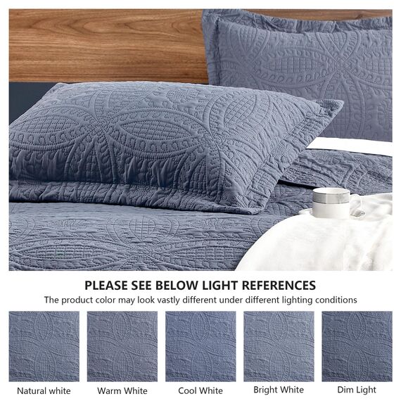 Love's cabin California-King-Size-Bettwäsche-Set, blaue Tagesdecken – weiche Sommer-Steppdecke, leichte Mikrofaser-Tagesdecke, moderner Stil, Münzmuster, Decke für alle Jahreszeiten, 3-teilig (1