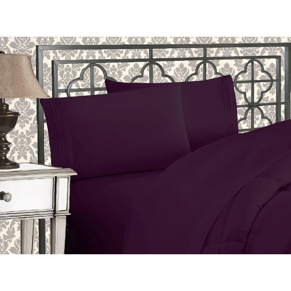 Elegant Comfort Luxuriöses 1500 Premium-Bettwäsche-Set, Mikrofaser, Hotelqualität, dreireihig bestickt, weichstes 4-teiliges Bettlaken-Set, knitter- und lichtbeständig, California King, Auberginenlila