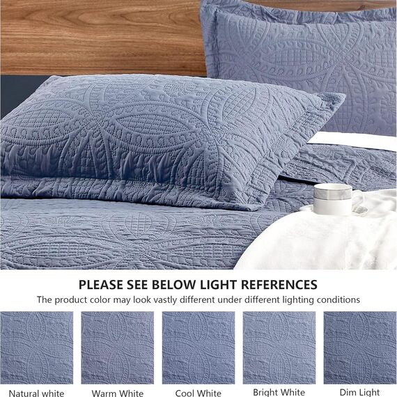 Love's cabin Quilts for Full Bed Blue Bedspreads Bedding Set - Summer Lightweight Bedspread Comforter - Coin Pattern Bedding Coverlet for All Season - 3 Pieces (1 Quilt, 2 Pillow Shams)