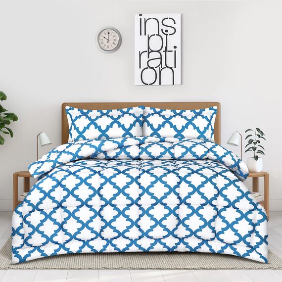 Utopia Bedding Bedrucktes Bettwäsche-Set (King/Cal King, Weiß Blau) mit 2 Kissenbezügen – luxuriöse gebürstete Mikrofaser – Daunenalternative Bettdecke – weich und bequem – maschinenwaschbar
