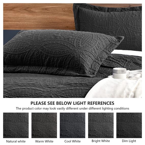 Love's cabin King Black Quilt Sets mit Münz-Muster, Steppdecke, Bettbezug, weich, leicht, Tagesdecke, Bett-Dekor, Bettbezug-Sets für alle Jahreszeiten (269,2 x 243,8 cm)