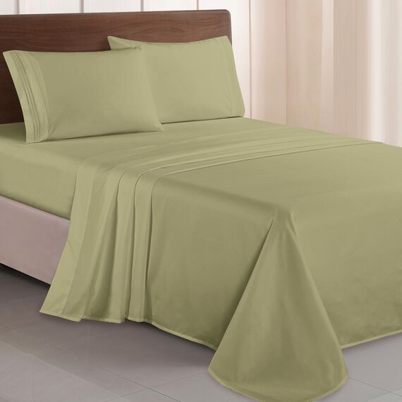 Elegant Comfort Luxuriöses 1500 Premium-Bettwäsche-Set aus Mikrofaser in Hotelqualität, dreireihig, Bestickt, weichstes 4-teiliges Bettlaken-Set, Knitter- und lichtbeständig, Queen, Salbeigrün