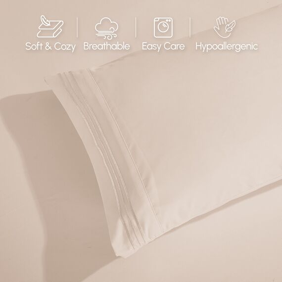 Elegant Comfort Luxuriöses 1500 Premium-Bettlaken-Set, Hotelqualität, Mikrofaser, dreireihig, Bestickt, weich, 5-teilig, Knitter- und lichtbeständig, geteiltes Kingsize-Bett, cremefarben