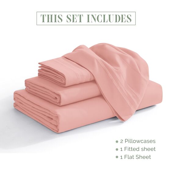 Elegant Comfort Luxuriöses 1500 Premium-Bettwäsche-Set aus Mikrofaser in Hotelqualität, dreireihig, Bestickt, weichstes 4-teiliges Bettlaken-Set, Knitter- und lichtbeständig, Twin/Twin XL, Staubrosa